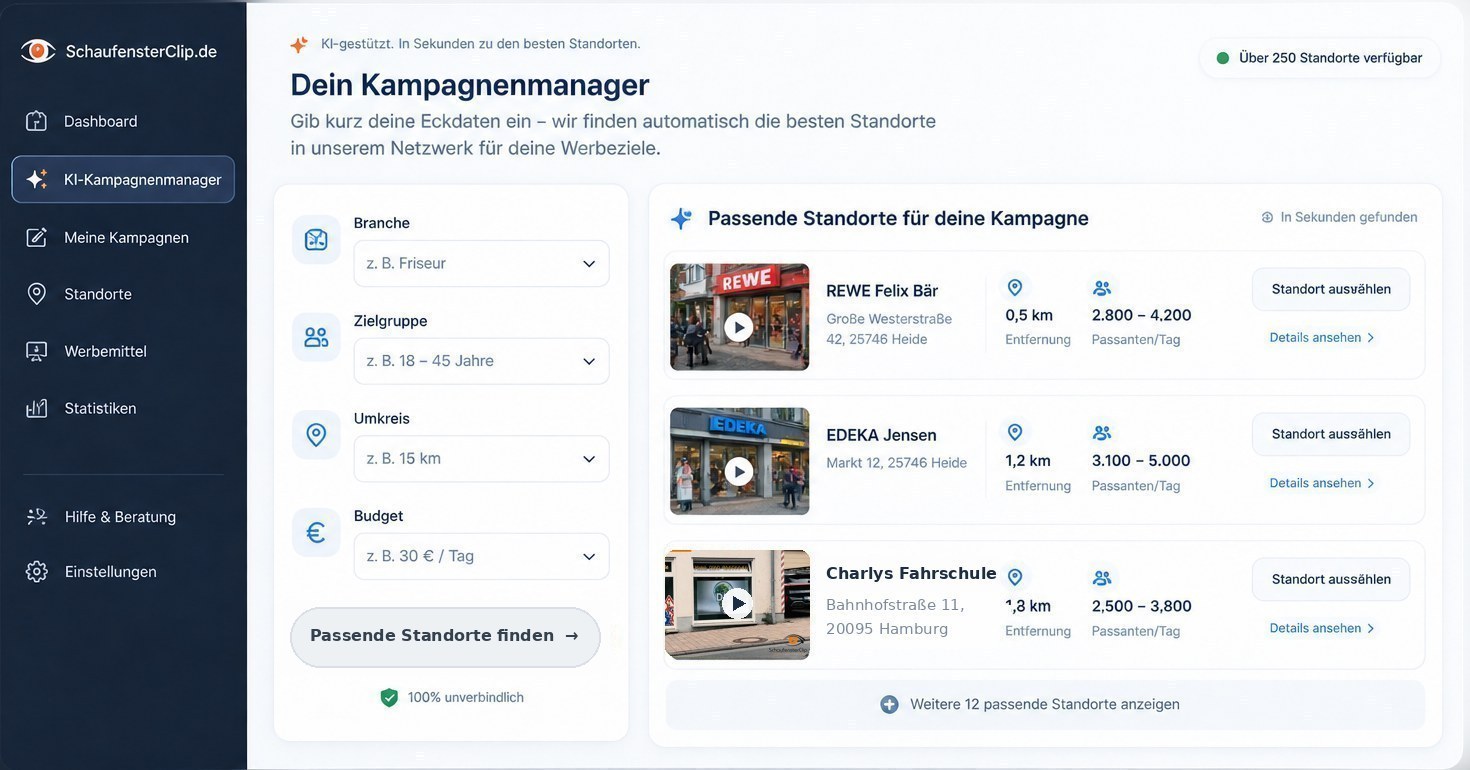 Der Kampagnen-Manager findet in Sekunden passende Standorte
